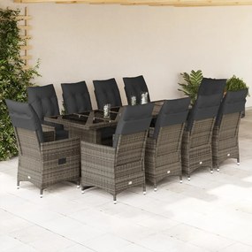 vidaXL 11 részes szürke polyrattan kerti bisztrógarnitúra párnákkal