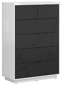 Komód Boston CE119Fényes fehér, Matt fekete, Fiókos, 131x90x43cm