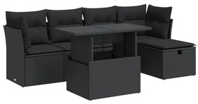 6 részes fekete polyrattan kerti ülőgarnitúra párnákkal