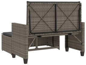 szürke polyrattan kerti pad párnával és lábtartóval