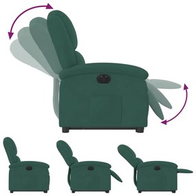 elektromos felállást segítő sötétzöld bársony fotel