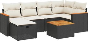 vidaXL 7 részes fekete polyrattan kerti ülőgarnitúra párnával