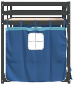 kék tömör fenyőfa emeletes ágy függönyökkel 90 x 200 cm