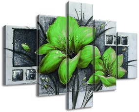 Gario Kézzel festett kép Gyönyöru zöld pipacsok - 5 részes Méret: 100 x 70 cm