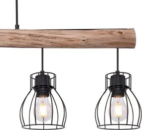 Globo 15326-5N Függeszték fém fekete drótháló búrával, natúr fa betéttel. LxBxH:1040x136x2090, exkl. 5xE27 40W 230V
