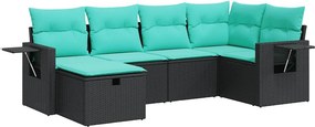 vidaXL 6 részes fekete polyrattan kerti ülőgarnitúra párnákkal