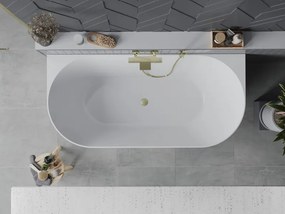 Mexen Oval Slim szabadon álló fal melletti kád 170 x 80 cm, fehér, túlfolyó arany szálcsiszolt - 52661708000-55