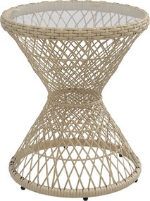 Outsunny Rattan Oldalsó Asztal Kerti Asztal 45 x 45 cm UV Védelemmel, Erkély Asztal Biztonsági Üveg Asztallappal, Boho Dizájn Kávézó Asztal, Barna | A