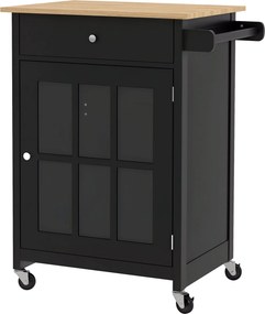 HOMCOM Konyhai Kocsi Fiókkal, Állítható Polccal, 4 Kerekével és Oldalsó Törölközőtartóval, Gumifa Felsőrésszel, Nappaliba és Konyhába, 67x48x86.5 cm,