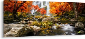 Kép - Vízesések őszi tájban, narancssárga (120x50 cm)