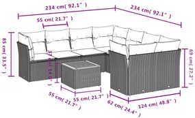 9 részes bézs polyrattan kerti ülőgarnitúra párnákkal