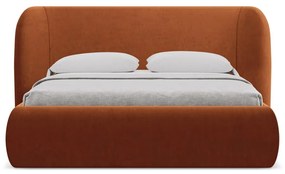 Terrakotta színű kárpitozott ágyneműtartós franciaágy ágyráccsal 180x200 cm Hauke – Makamii
