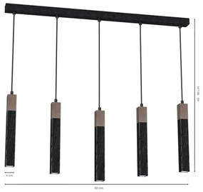 Csillár zsinóron SOLO 5xGU10/MR11/40W/230V fekete