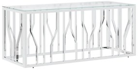 Üveg és rozsdamentes acél dohányzóasztal 110x45x45 cm