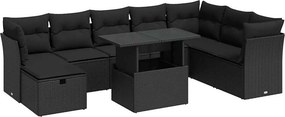 vidaXL 9 részes fekete polyrattan kerti ülőgarnitúra párnákkal