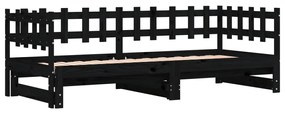 fekete tömör fenyőfa kihúzható kanapéágy 2 x (80 x 200) cm