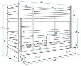 Gyerek emeletes ágy RICO 190x80 cm Fehér Rózsaszín