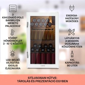 Klarstein Beersafe XXL Quartz, hűtőszekrény, E energiahatékonysági osztály, 3 fém polc, panoráma üvegajtó
