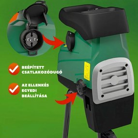 DIOX kerti aprítógép/aprító+2x 60l zsák, 3100W fekete/zöld Gardebruk