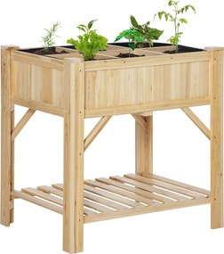 Outsunny Fa Városi Kert 78,5x58x81 cm Ültető Asztal 6 Rekesszel és Alsó Polccal Növényekhez és Virágokhoz Kertben, Teraszon, Kültéren Természetes Szín