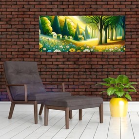 Kép - Falu sárga-zöld színekben (120x50 cm)