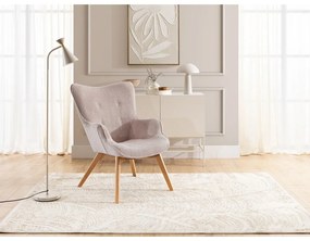 Világos rózsaszín kordbársony fotel lábtartóval Niko – Ropez