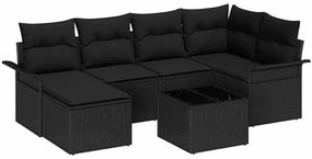 vidaXL Kerti Kanapé Szett párnával 7 pcs Fekete polirattan