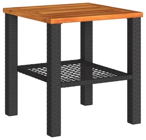 vidaXL 3 részes fekete polyrattan és akácfa bisztrószett párnákkal