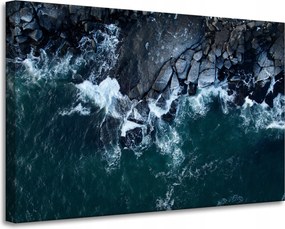 Vászonkép Természet Hullámok Tenger Sziklás Tengerpart Kék víz 90x60