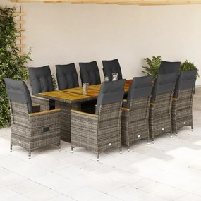 vidaXL 11 részes szürke polyrattan kerti bisztrógarnitúra párnákkal