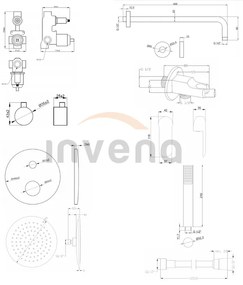 Invena Siros, rejtett zuhanygarnitúra 2 kivezetéses testtel, fekete matt, INV-BS-90-012-A