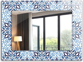 Loft függő tükör nyomott mintával XXL 80x60 cm Kék díszmintás