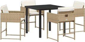 vidaXL Kert étkező szett párnával 5 pcs Bézs polirattan