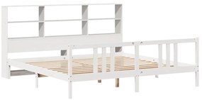 fehér tömör fenyőfa könyvespolcos ágy matrac nélkül 200x200 cm