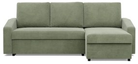 Zeus sarokkanapé, 2 ágyneműtartóval, döntött kartámasz, kordbársony, univerzális oldal, hab töltet, zöld