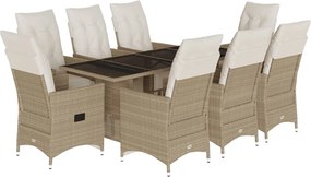 vidaXL 9 részes bézs polyrattan kerti bisztrógarnitúra párnákkal
