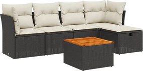 vidaXL 6 részes fekete polyrattan kerti ülőgarnitúra párnákkal