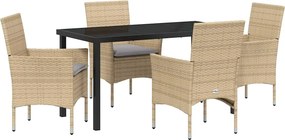 vidaXL Kert étkező szett párnával 5 pcs Bézs polirattan