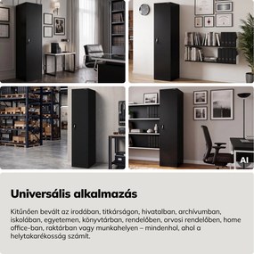 Kartotékos iratszekrény kulcsos fekete, 450x1850x600 mm: ALEX D600