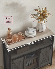 Komód elhúzható ajtókkal és nyitott polcokkal, szürkés barna 100x33x80cm