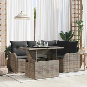 vidaXL Kültéri étkező szett párnával 5 pcs Szürke Poli rattan