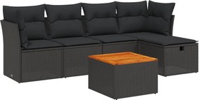 vidaXL 6 részes fekete polyrattan kerti ülőgarnitúra párnákkal