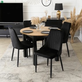 szett étkezőasztal HARRY 102-142 cm artisan tölgy/fekete és 4 szék BARI fekete