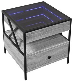 Szürke sonoma végtelen hatású LED-es dohányzóasztal 50x50x51 cm
