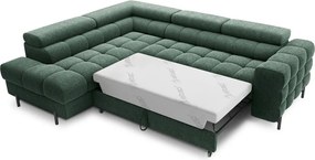 Zöld buklé kinyitható-tárolóhelyes sarokkanapé (bal oldali-L alakú) Ferucce – ELTAP