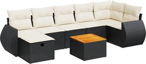 vidaXL 8 részes fekete polyrattan kerti ülőgarnitúra párnákkal