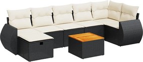 vidaXL 8 részes fekete polyrattan kerti ülőgarnitúra párnákkal