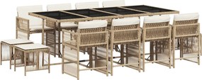 vidaXL 13 részes bézs polyrattan kerti étkezőgarnitúra párnákkal