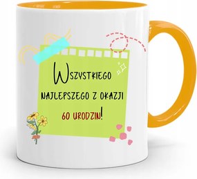 Születésnapra 60 60-es 60-as Bögre Sárga Ajándék fényképes nyomattal