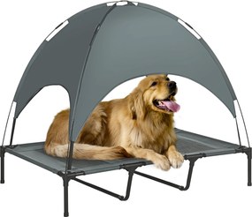 PawHut Emelt Kutyaágy Tetővel, Kültéri Kutyafekhely, Lélegző Taft Anyag, Szürke 122 x 92 x 108 cm | Aosom